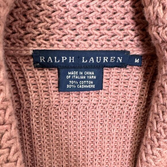 Ralph Lauren Sweater Womens Medium Pink Shawl Collar Cardigan Cotton Cashmere - Picture 4 of 8